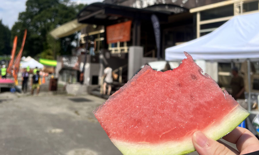 外で味わうスイカ
