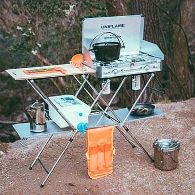 [キッチンスタンドII]×[ツインバーナー]×[WOOD天板]も人気の組合せ♪